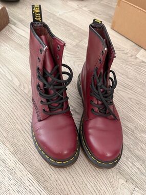 Dr. Martens Women's Cherry Red Leather Lace-Up Boots